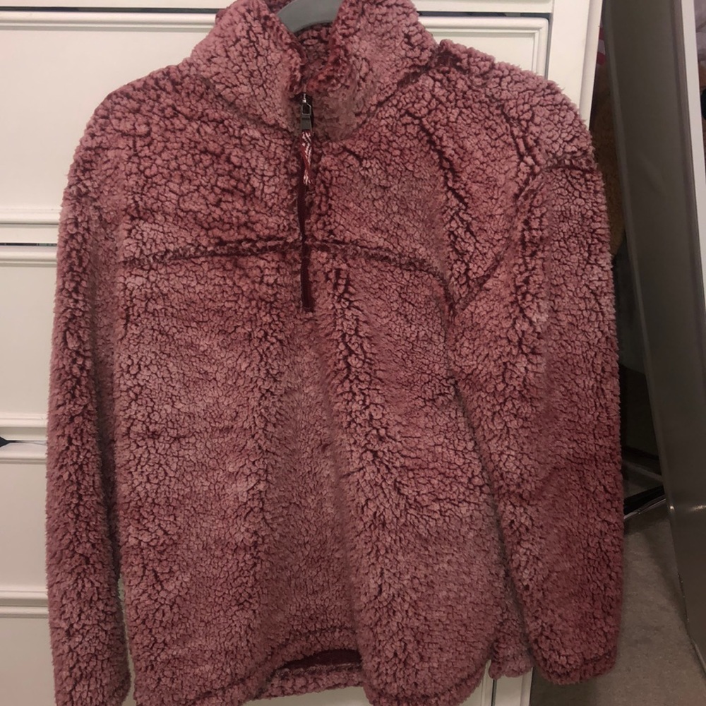 Maroon-Red Half Zip Sherpa Jacket